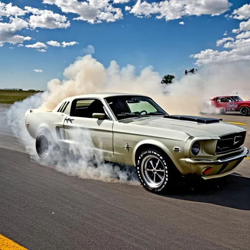Prompt: scary mustang doing flaming burnout



