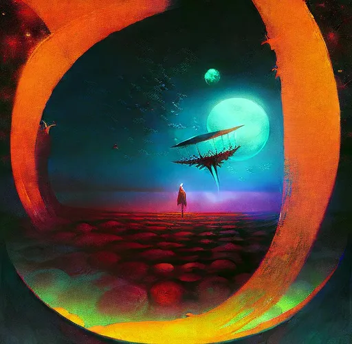 Prompt: Beyond the Night Sky by Zdzisław Beksiński Digital Illustration Concept Art