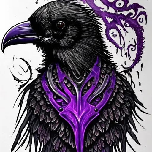 Raven with Purple Feathers and Crown · Creative Fabrica