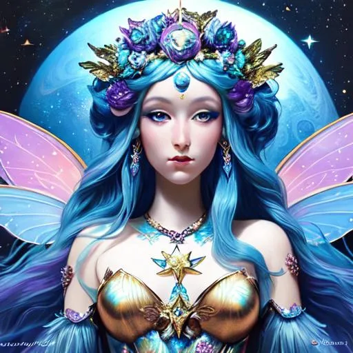 Prompt: Fairy goddess of outer space,erherial,cosmic being,closeup