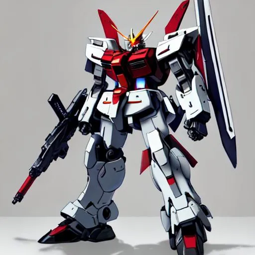 Prompt: ((masterpiece)), ((best quality))), ((ultra-detailed)), android, robot, energy sword, beam rifle. The Gundam is a towering, The Gundam mobile suit, battle pose at over 50 meters tall. It is primarily black in color, with red accents on its armor plates. The head of the Gundam is spherical, with a pair of large, rounded eyes and a V-shaped antenna on its forehead. The body of the Gundam is humanoid in shape, with two arms and two legs, each equipped with powerful thrusters for mobility.
The arms of the Gundam are equipped with beam sabers for close combat, and its back is equipped with a pair of wings that can unfold to reveal a pair of beam cannons. In addition, the Gundam is equipped with a powerful beam rifle, which it can use to engage enemies at long range. (extremely detailed hyper-realistic also cinematic epic portrait)
