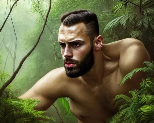 Prompt: Portrait of {a  gigachad} ,bald,green eyes,straight eyebrows and with  feral  face, {in the jungle}, perfect composition, hyperrealistic, super detailed, 8k, high quality, trending art, trending on artstation, sharp focus, studio photo, intricate details, highly detailed, by greg rutkowski
