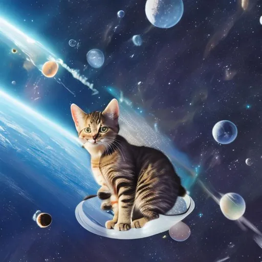 Prompt: A cat sitting on the floor in space 
