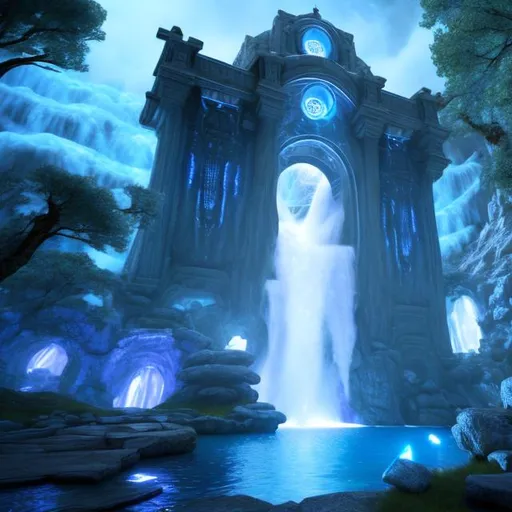 Prompt: Portal hidden behind a waterfall Fantasy, another dimension. Hyperrealistic, UHD, HD, 8K, 