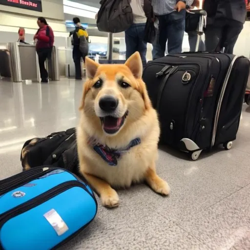 Prompt: un perro con su dueño en el aeropuero a punto de viajar
