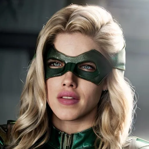 Prompt: emily bett rickards as the green arrow, green arrow, hood, mask