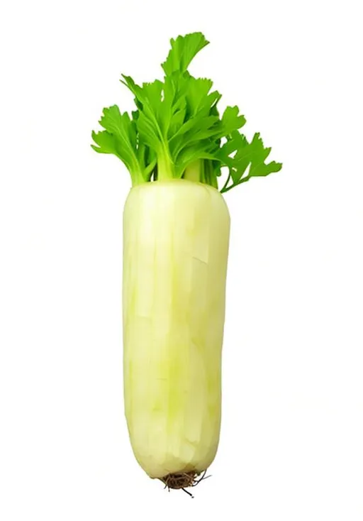 Prompt: A cartoon Daikon with a friendly smile in anime style