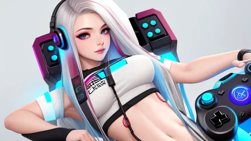 Prompt: gamer girl, a controller, ombre red-silver hair, long hair, pale skin, busty, mole under eye, mole on body, fullbody, XXXXXX hair accessory, ((full body)) {{good looking}} {{cute}} {{good body}} {{tight}}, symmetrically colored hair, {{shadows}},
