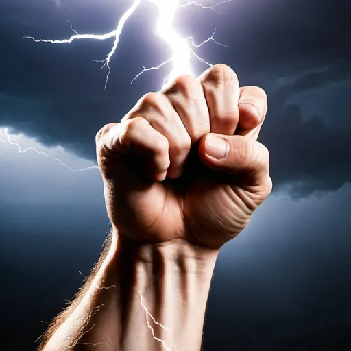 Prompt: a fist crushing a lightning bolt