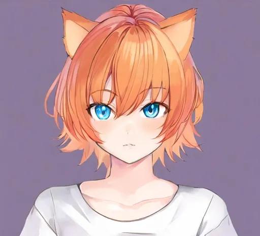 Prompt: Portrait of a cute girl with short, orange hair and cat ears