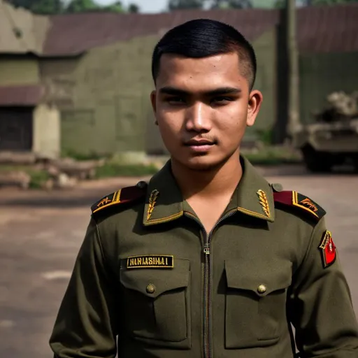 Prompt: buzzcut indonesian male closeup potrait army uniform