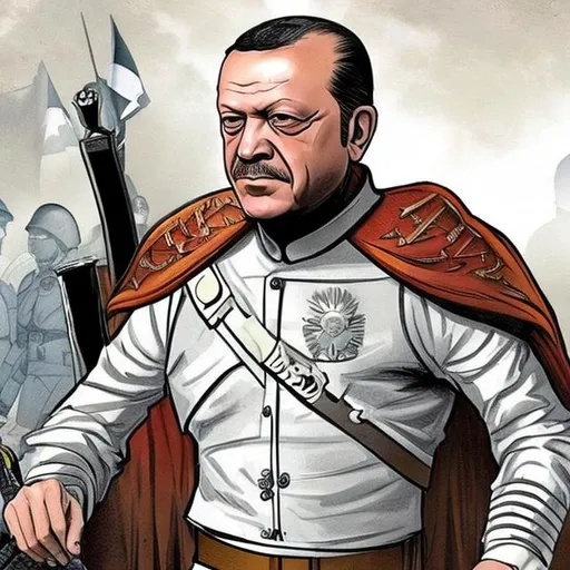 Prompt: Draw Recep Tayyip Erdogan in Crusader military clothes