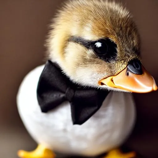 Prompt: Duckling wearing a bow tie and black top hat 