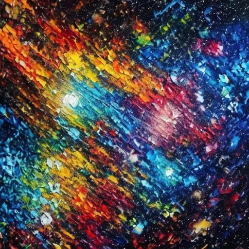 Prompt: ( Realistic photo, professional photo, oil painting) amazing colorful universe corrupt