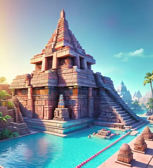 Prompt: Aztec temple with perfect architecture & beautiful pool

soft smooth lighting, soft pastel colors, skottie young, 3d blender render, polycount, modular constructivism, pop surrealism, physically based rendering, square image