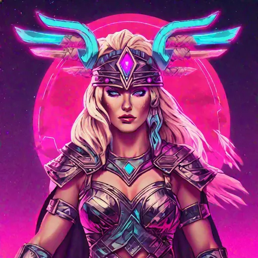 Synthwave Freyja Norse Warrior Goddess