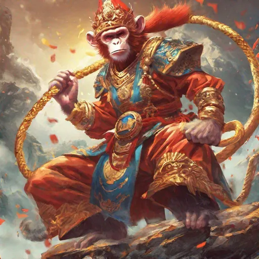 Prompt: a monkey king having super powers, very strong,