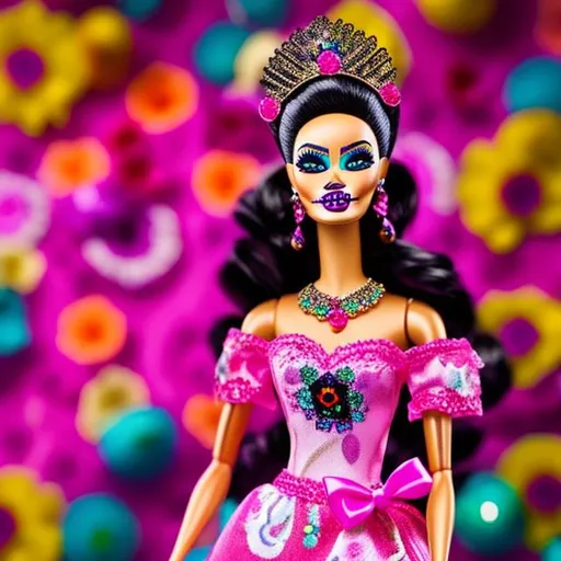 Prompt: Dia de los muertos Barbie Doll