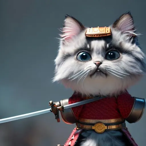 Prompt: detailed modern disney fluffy samurai kitten wearing armor with a katana in the style of  pixar ultra sharp focus, soft pastel 8k octane render