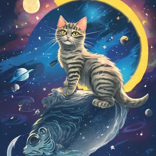 Prompt: space cat sunbathing on the moon
eating a fish
