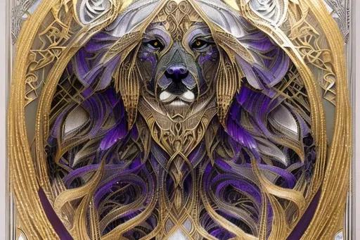 Prompt:  black and white colouring page in art Nouveau style with griffin that has golden and purple wings, cinematic, ultra realistic, super detailed, digital art