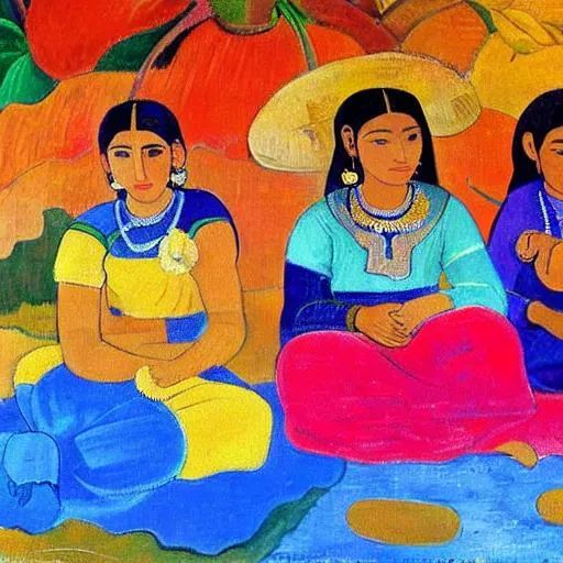 Prompt: Colorful Indian flower market painting in the style of Gauguin 
 