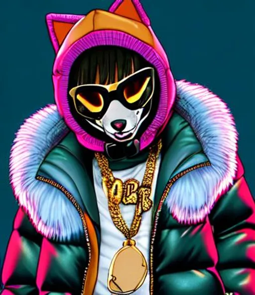 Prompt: The rapper Yeat as a furry wearing a puffer jacket, gold chain, and ski mask 