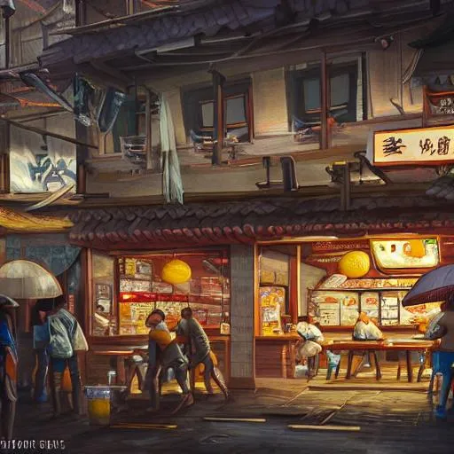 A Painting Of A Ramen Shop, A Detailed Matte Paintin 