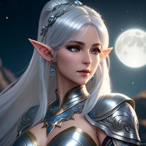 Portrait of a Beautiful Female elf with silver hair... | OpenArt