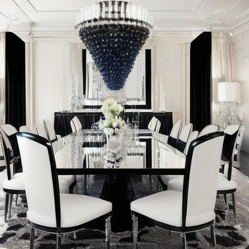 black mirrored dining room, elegant, crystal frame c... | OpenArt