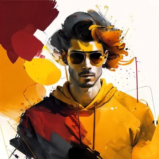 Prompt: abstract. a man in shades of yellow, orange and red