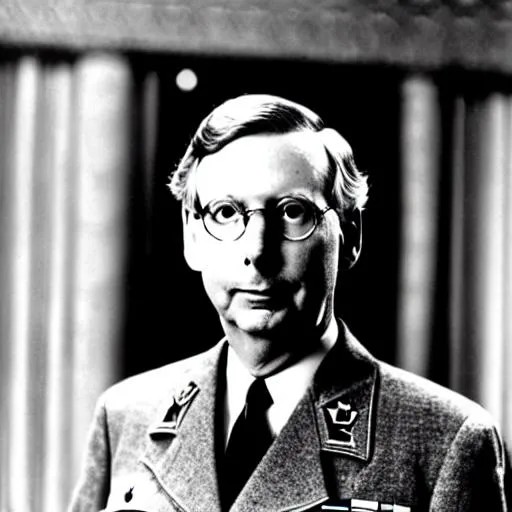 Prompt: Famous Photo Realistic Portrait of Mitch McConnell cosplaying as a Mitch McConnell wwii soldier in 1944, world war II, historic photo, 1940’s, veteran