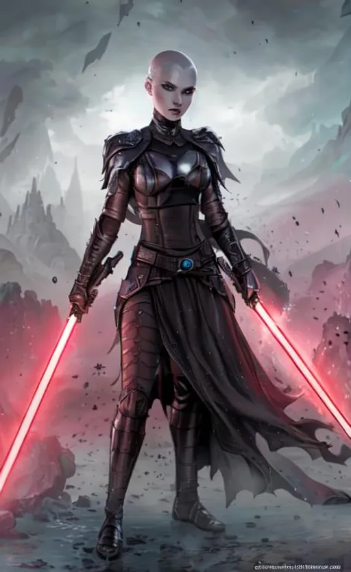 Prompt: Assaj Ventress from Star Wars, Splash art, front, wearing body accessories, epic Instagram, artstation, hyperdetailed intricately detailed, unreal engine, fantastical, intricate detail, splash screen, complementary colors, fantasy concept art, 8k, deviantart masterpiece, oil painting, heavy strokes, splash arts, by SirTiefling
