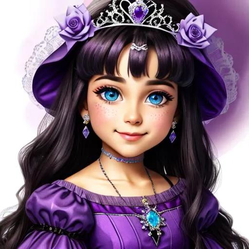 Prompt:  princess wearing purple, facial closeup