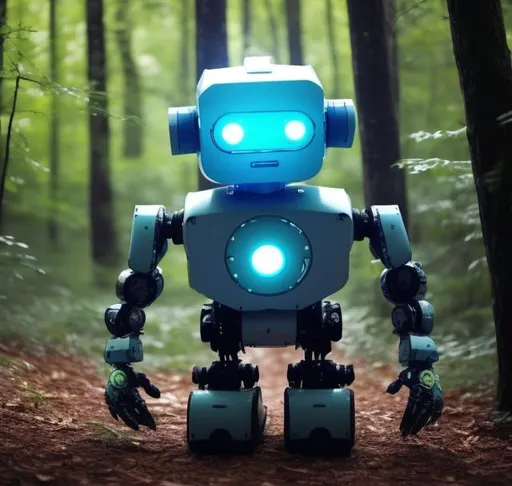 Prompt: Sensitive robot in forest 