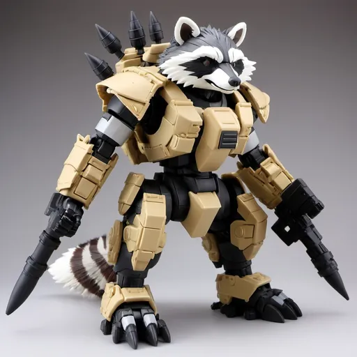 Prompt: A Kotobukiya Zoids model of an armor heavy raccoon, made entirely of plastic, in the style of Kotobukiya Zoids.