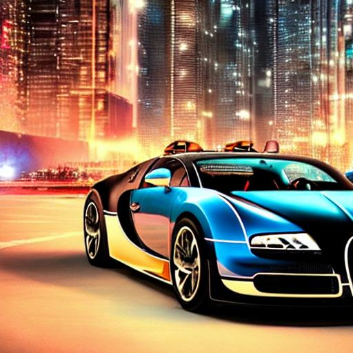 Bugatti Veyron in a futuristic cyberpunk city in the... | OpenArt