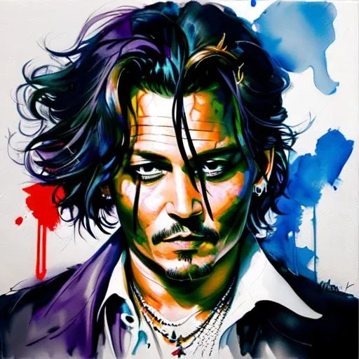 Prompt: Johnny depp , dripping paint,closeup