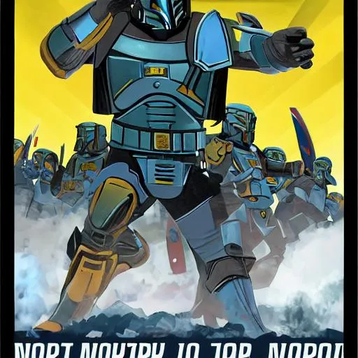 Prompt: Mandalorians North Korean propaganda style