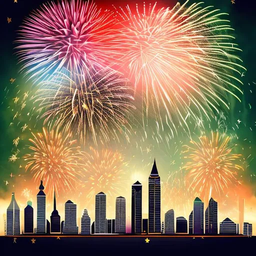 Prompt: 61 independence day in a city with fireworks
