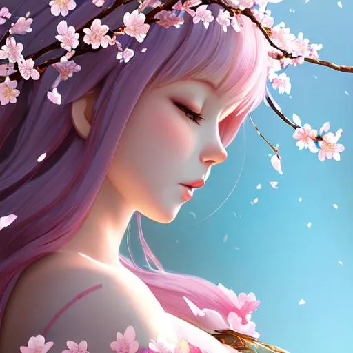 Prompt:  cherry blossoms, fairy goddess, closeup