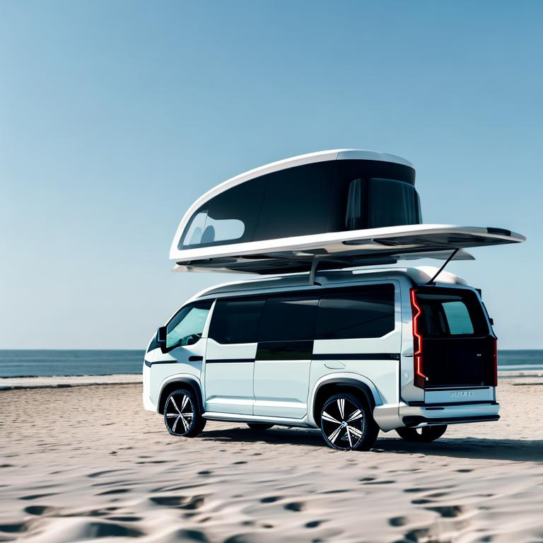 futuristic, modern Volvo camper van, modern, clean d...