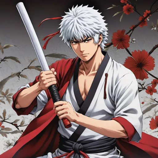 Prompt: gintoki sakata facing rate black red