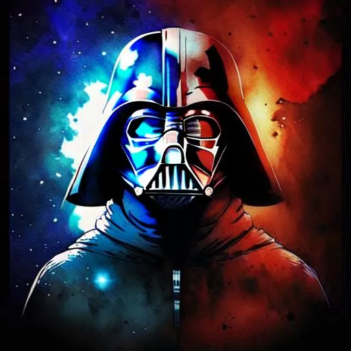 Prompt: Half Darth Vader Helmet mixed with Half Border Collie Face ,, 8k  , Star wars Themed, Very Detailed, Half Red mixed with Half Blue , Draw Red Galaxy Background ,
Realistic