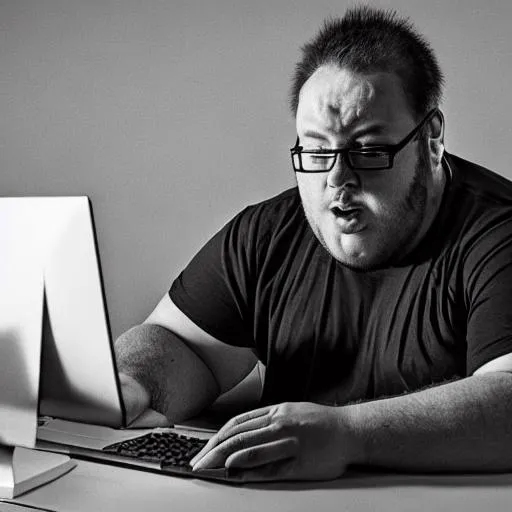 Prompt: fat ugly guy watching computer