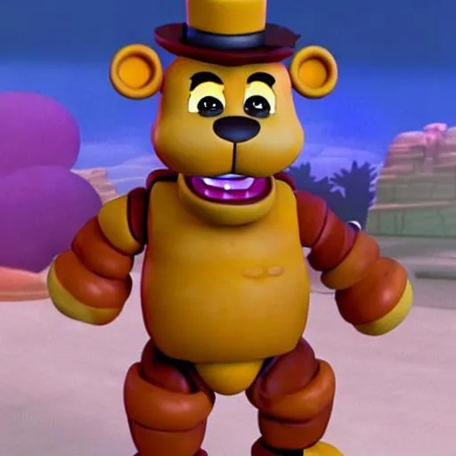 Prompt: Freddy Fazbear from FNAF in a Disney Pixar animated movie, Dreamworks, backlit rim light, fill light, stylized, Freddy Fazbear's pizzeria