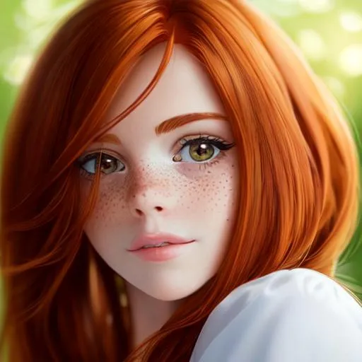 Prompt: Auburn hair, freckled, feminine, girl, beautiful 