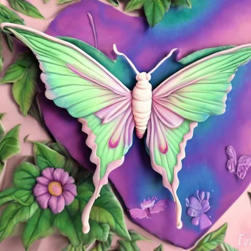 Prompt: Pastel Luna moth diorama in the style of Lisa frank