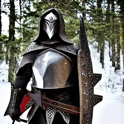 Prompt: elf knight full plate armour lord of the rings tolkien forest tree 
high definition 8k ultra fine details sharp focus ambient lighting natural background anatomically correct hyper realistic sharp focus dark snowy woods
