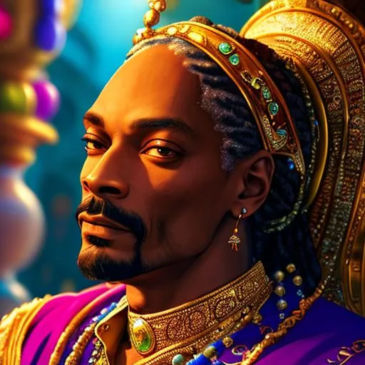 Prompt: Snoop Dog as Genie, beautiful photograph of most beautiful fictional, extremely, detailed environment, detailed background, intricate, detailed skin, natural colors , professionally color graded, photorealism, 8k, moody lighting.